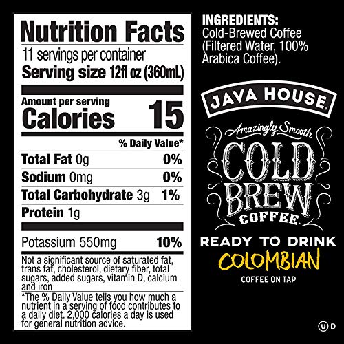 Java House Cold Brew Coffee On Tap, Colombian Black (1 Gallon / 128 Fluid Ounce Box) Single Origin, Not a Concentrate, No Sugar, Ready to Drink Liquid, .1 Pack