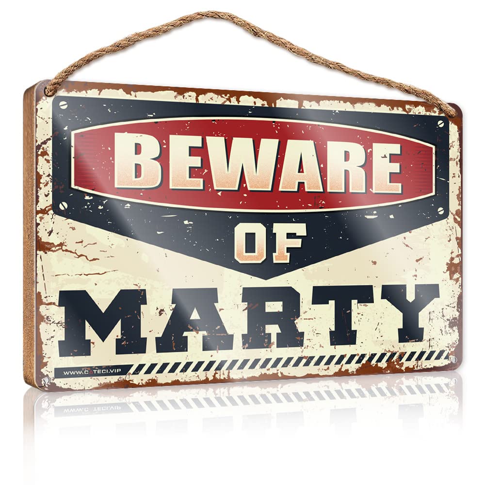 FZFN Front Porch Decor Farmhouse Beware Of Marty Wooden Sign Our Home Signs For Home Decor Hanging Decor Outdoo(20X30CM)