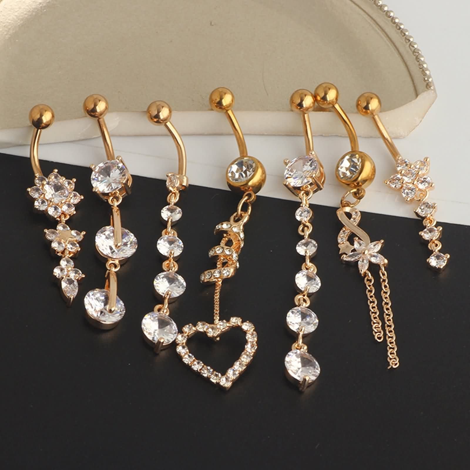 Piercing Bauchnabel Herz, Banane Piercing Bauch 14G Chirurgenstahl Schmuck Bauchnabelpiercing Set Blumeninfinity Zirkonia