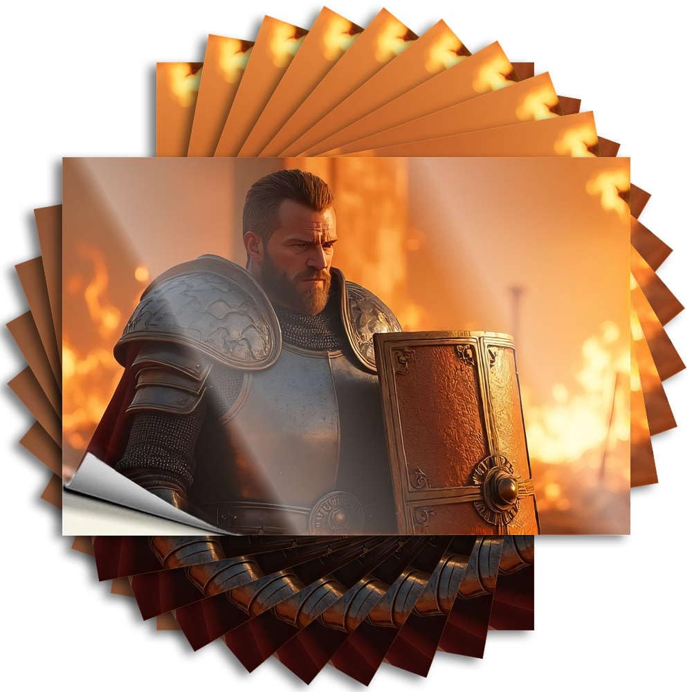 A Knight in Armor Stands Amidst Flames Hard Crazy - Coffee Bar Decor Stickers Self Adhesive Sticker(8X12CM)