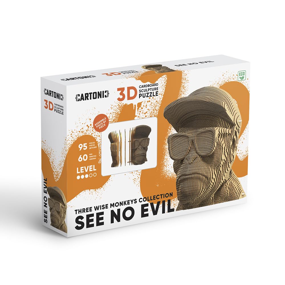 Singe Ne Rien Voir Puzzle 3D en Carton – Maquette à Monter | 95 Pièces, 16 × 15 × 12 cm – Kit Sculpture DIY à Peindre, Matériaux Recyclés, Ados & Adultes, Idée Cadeau Déco