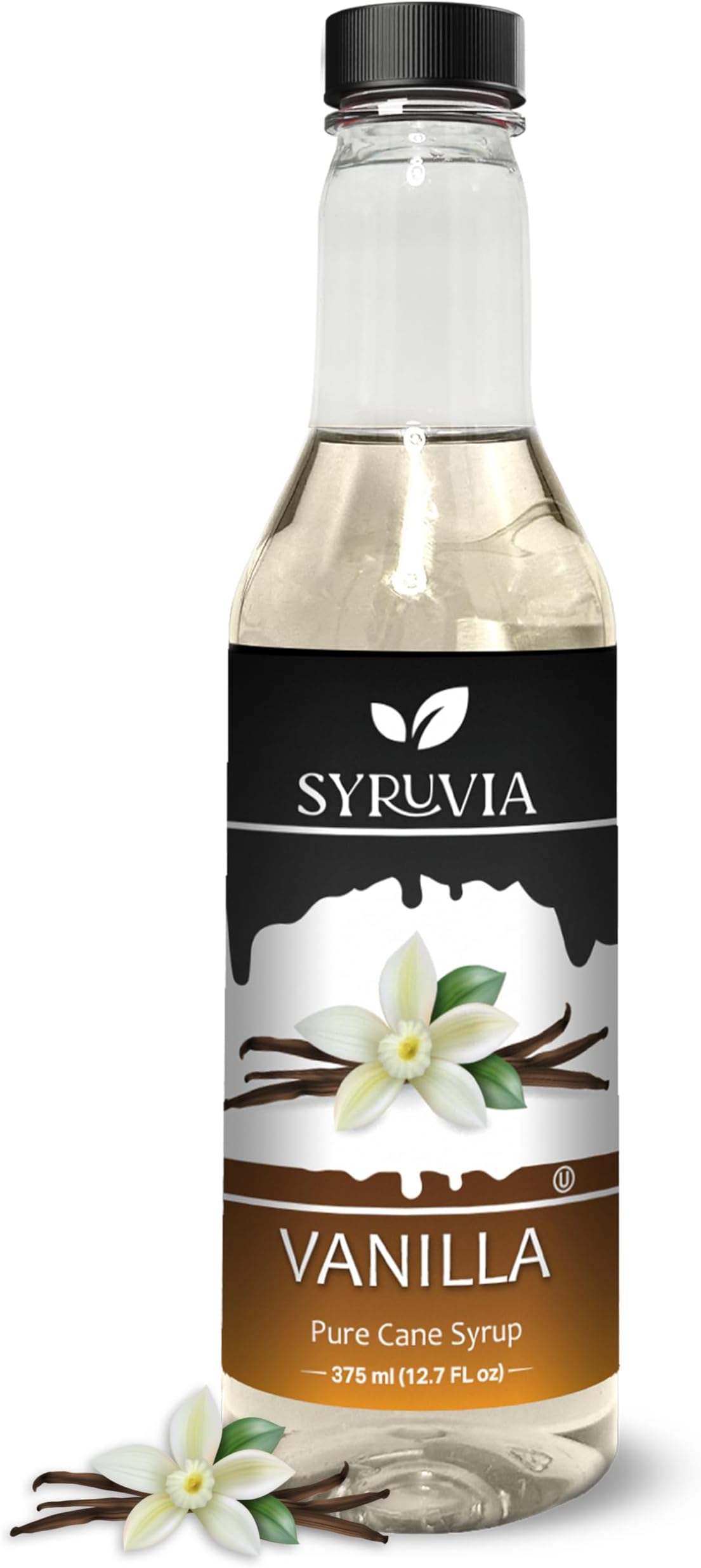 Syruvia Vanilla Coffee Syrup - 12.7 fl oz Premium Coffee Flavoring Syrup - Kosher Coffee Syrups, Gluten Free, No Coloring, Perfect for Drinks, Soda, Shakes, Desserts, and More.