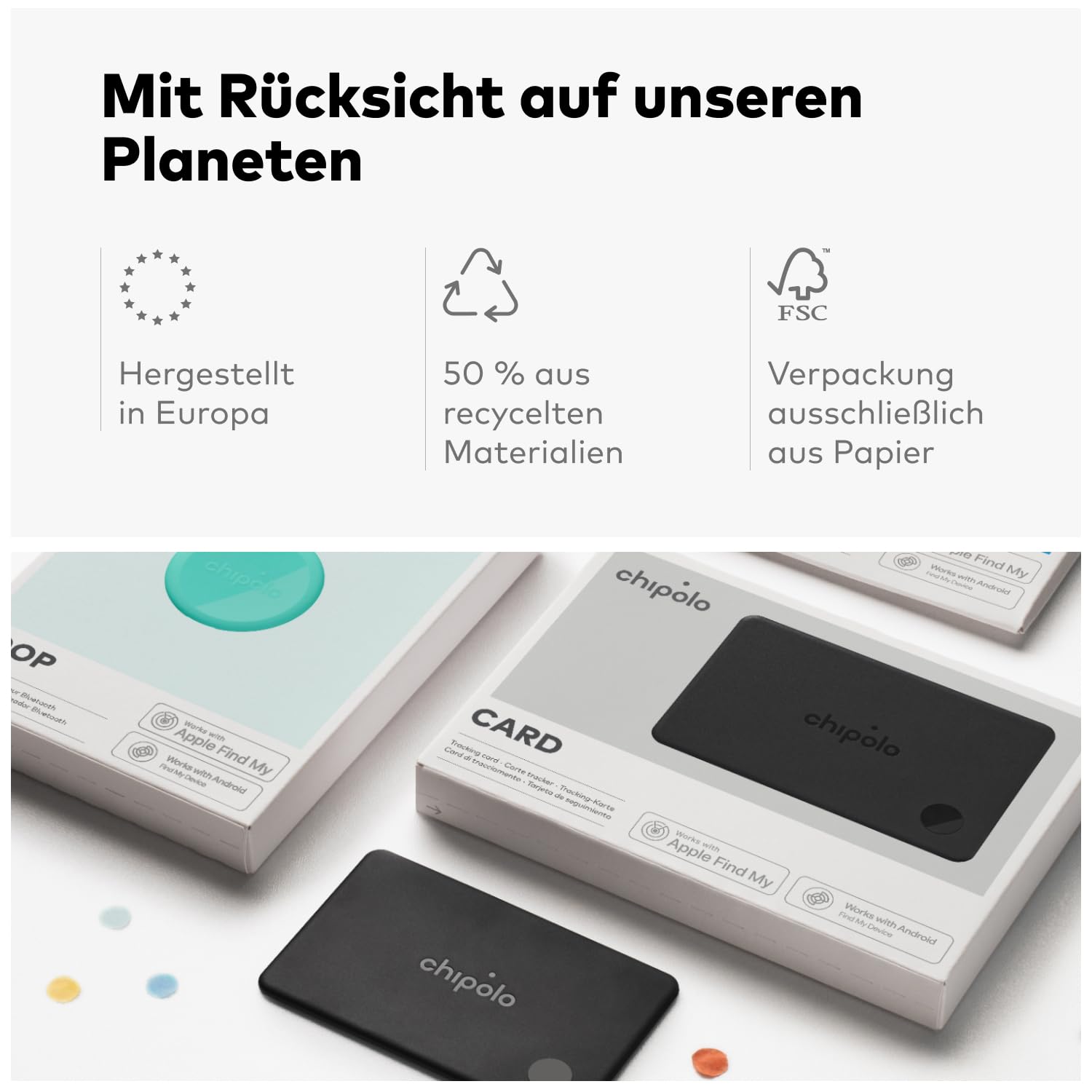 Chipolo Card - Wiederaufladbare Wallet-Tracker-Karte mit Bluetooth, kompatibel mit Apple Wo ist? oder Google Mein Gerät Finden, Ruf Dein Handy an & Außer-Reichweite-Warnungen