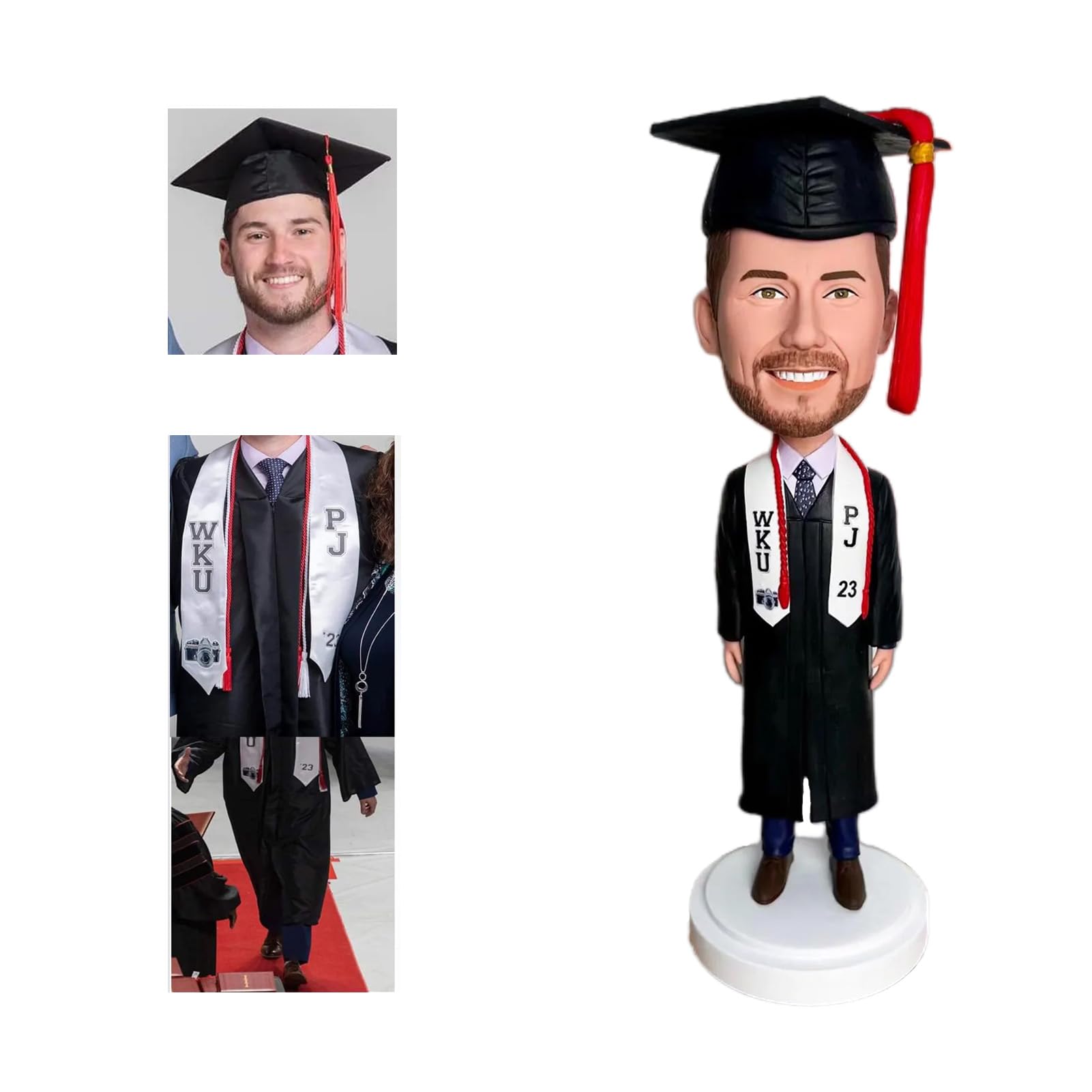 Jinrmy Custom Personalized PhD & Master Graduation Bobbleheads | Custom Student Figurines with Cap/Gown/Diploma | Handcrafted Degree Celebration Gift