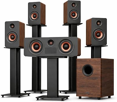 Flagship 5.1.4 Hi-Fi Surround Sound System with Dolby Atmos, Center Speaker with 4 Surrounds, 25 Hz Subwoofer, 900W Home Theater Sound Bar for Smart TV, HiFi-Grade Crossover, Color Wood