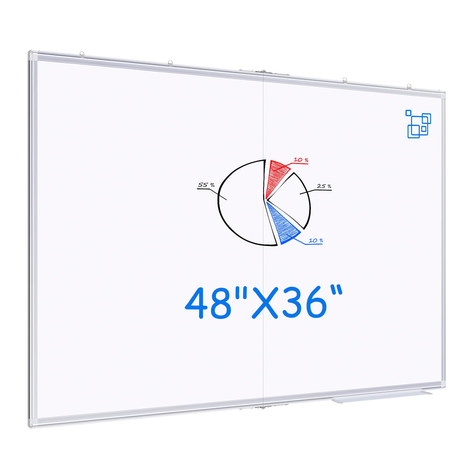 magnetic white board dry erase board for wall?48" x 46" (4ft x 3ft) wall-mounted aluminum frame marker board, foldable portable whiteboard with a long pen tray for school, classroom, office & home