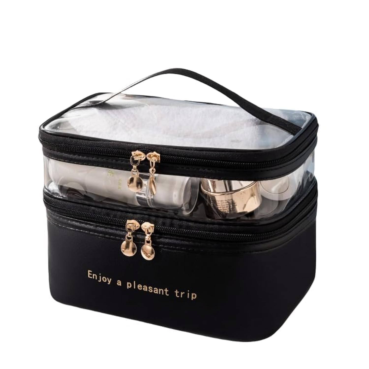 Wander AgioWomens Travel Toiletry Kit Bags Vacation Cosmetic Organizer Makeup Bag For Women Two-layer Black 03