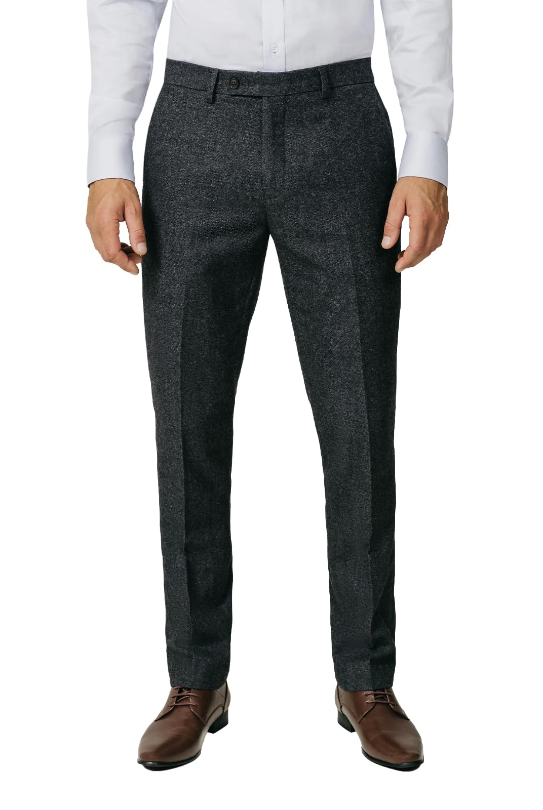 Dobell Mens Grey Donegal Tweed Trousers Regular Fit Wool Blend-38S