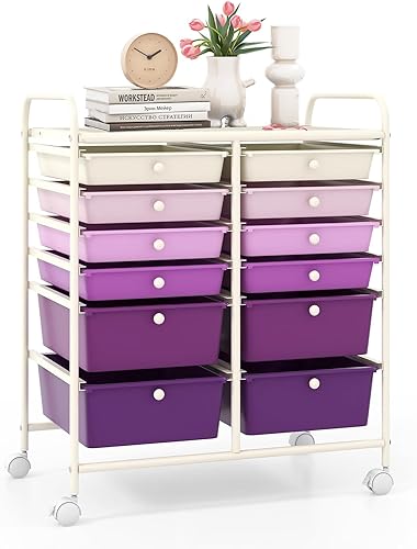 Miniatura 44 de LDAILY Carrito de almacenamiento con ruedas de 9 cajones, carrito rodante con cajones para aula, organizador de manualidades con ruedas con marco de