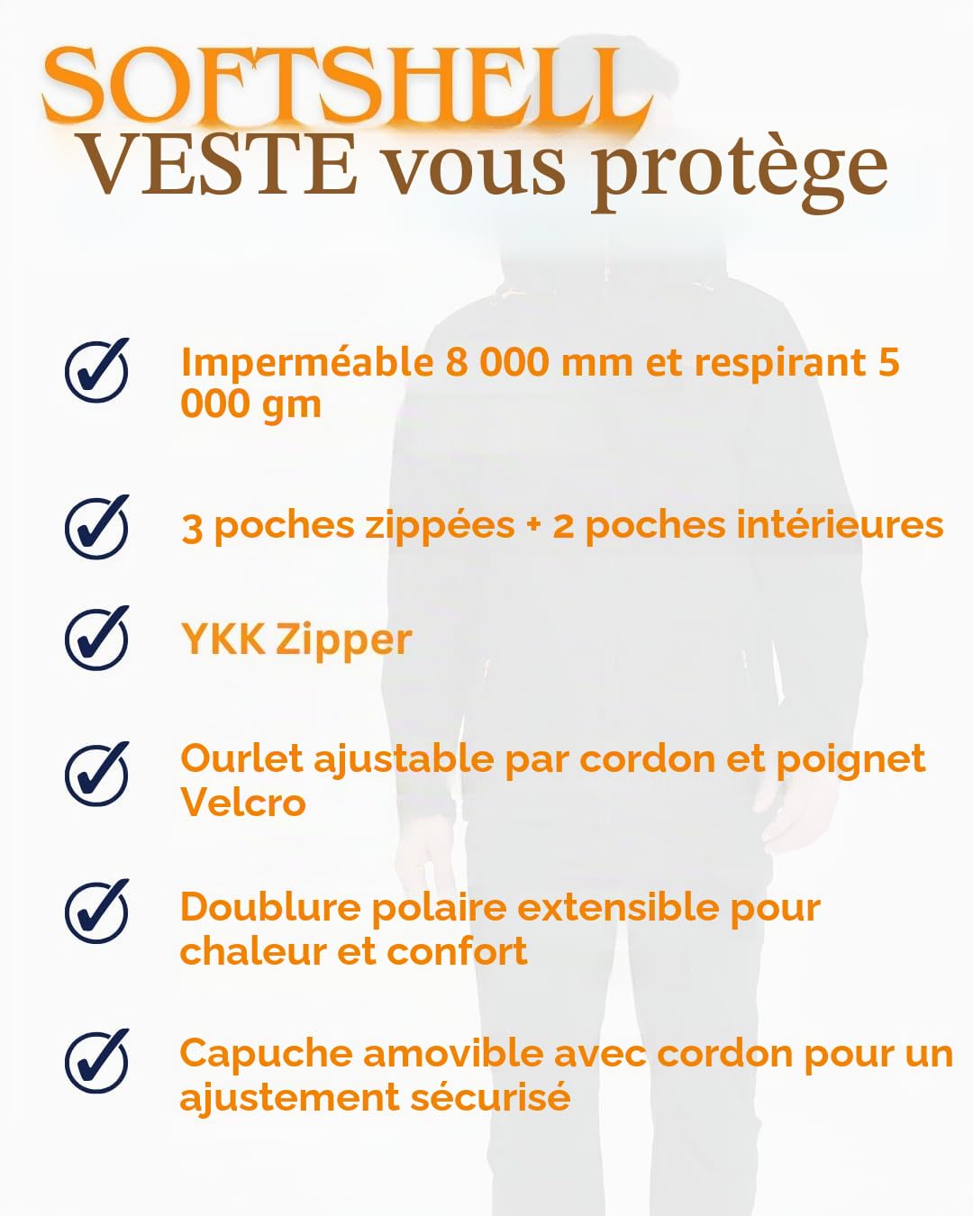 Acme Projects Veste Softshell doublée Polaire pour Homme avec Capuche Amovible, imperméable, Respirante, 8000 mm / 5000 g, Fermeture éclair YKK