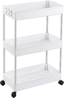 SPACEKEEPER Chariot de Rangement Mobile sur 3 Niveaux, Chariot de Stockage, Étagère sur roulettes, pour Cuisine Étroites, Salle de Bain, Buanderie, Bureau, 40x22x61cm, Blanc