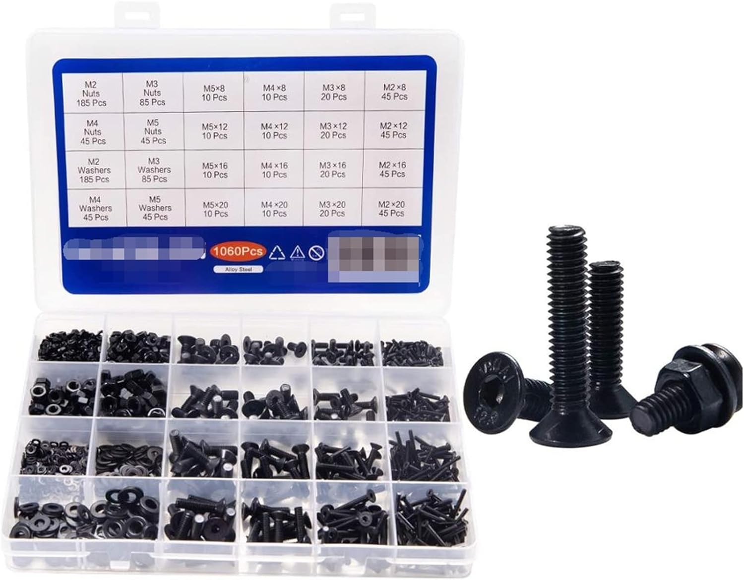 YANGQI yaoqijie 1060pcs M2 M3 M4 M5 Hex Socket Screw Set Carbon Steel Flat Round Cap Head Screws Bolts and Nuts Assortment Kit with Storage Box Lasting (Color : Round)