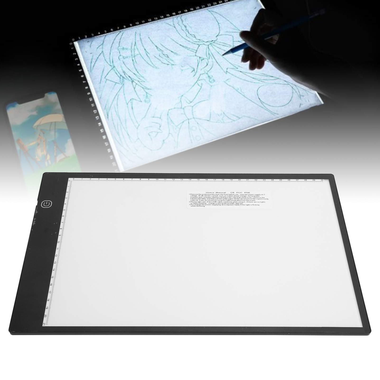 Boîte à lumière LED portable A4, tableau de dessin de traçage à luminosité réglable sur 3 niveaux, tablette de copie alimentée par USB pour artistes, enfants, graffiti et