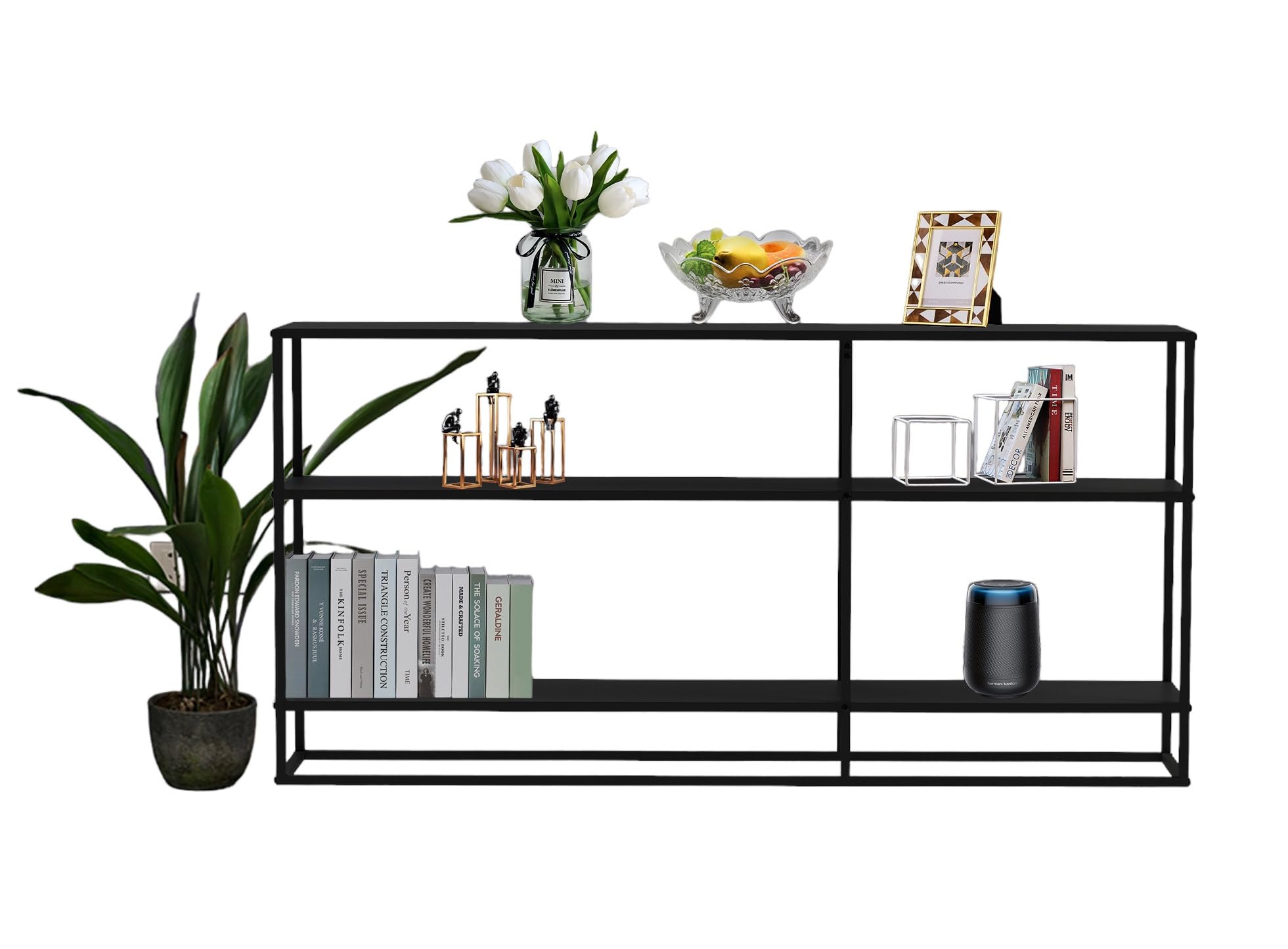 DanDiBo 96471 - Tavolo consolle sottile in metallo, con 3 ripiani, 140 x 70 x 25 cm, scaffale in metallo con ripiano