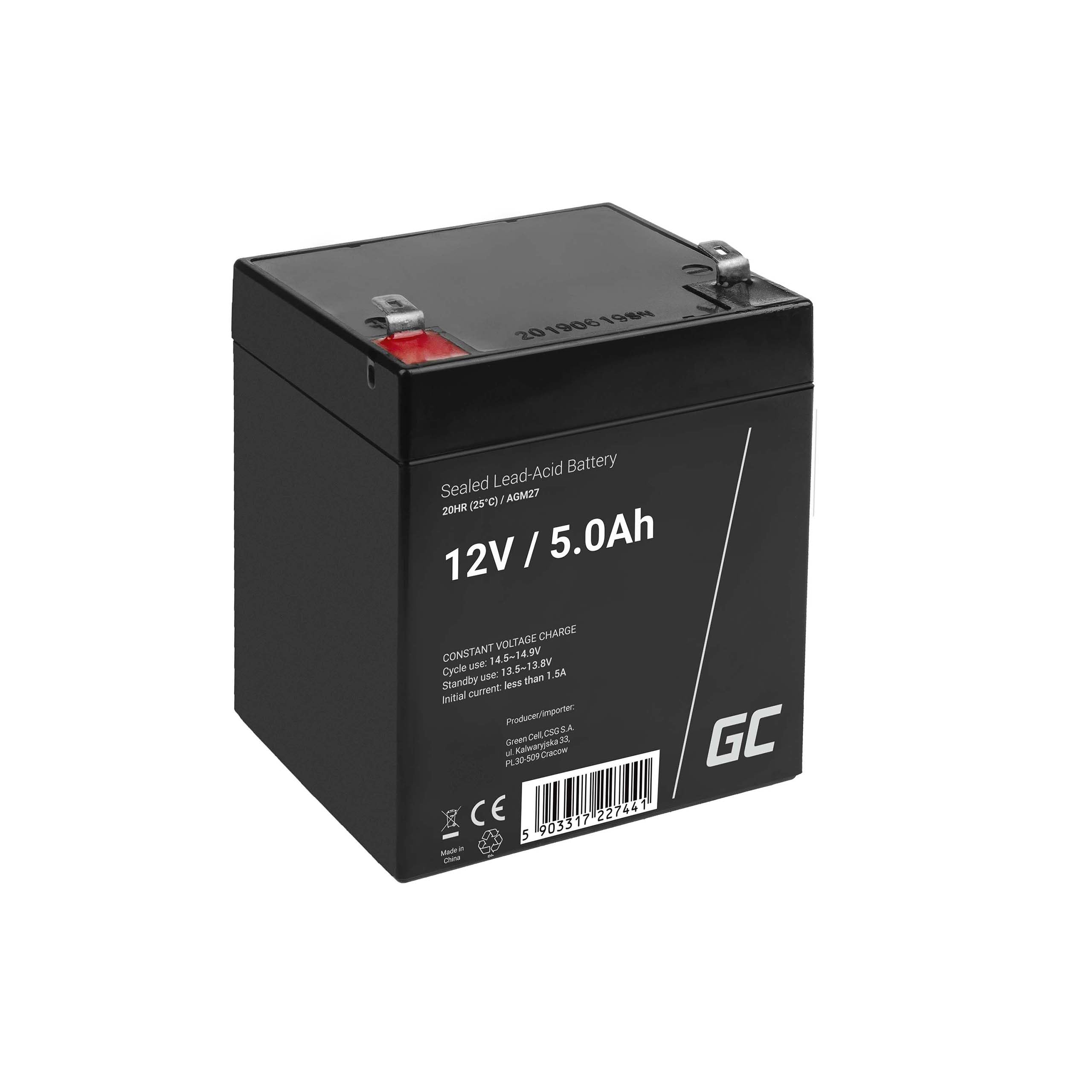 Green Cell Batteria AGM 12V 5Ah ricaricabile sigillata VRLA | Per UPS, allarmi, giocattoli elettrici, impianti solari, scooter, backup e uso ciclico senza manutenzione