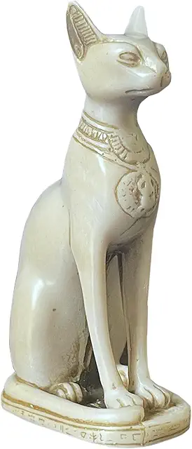 Egypt Cat Goddess Bastet Statue - Motherhood Figurine - 5 Inch Cream White Resin Sculpture