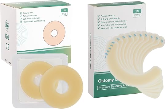 VLOOKUP 20 Pcs Elastic Ostomy Barrier Strips + VLOOKUP 10 Pcs Ostomy Barrier Rings-Outer Diameter 2" 50mm 2mm Thickness