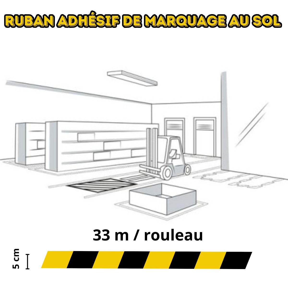 Générique Ruban de Signalisation Adhésif Jaune et Noir X6 – Ruban de Marquage au Sol PVC 50 mm x 33 m – 160 Microns – Haute Résistance – Signalétique Sécurité Entrepôt, Industrie, Atelier et Chantier