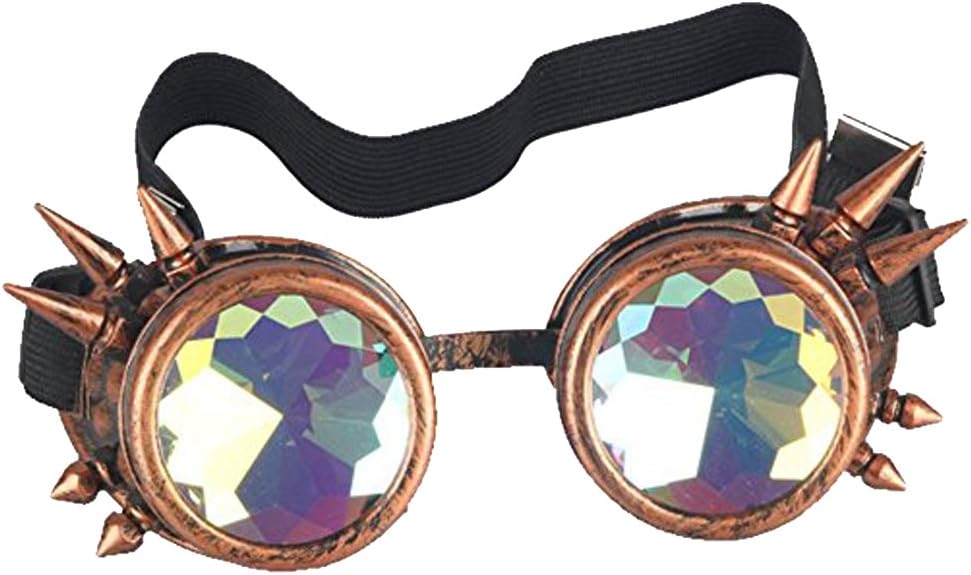 Kaleidoscope Rave Rainbow Crystal Lenses Steampunk Goggles Spike Halloween