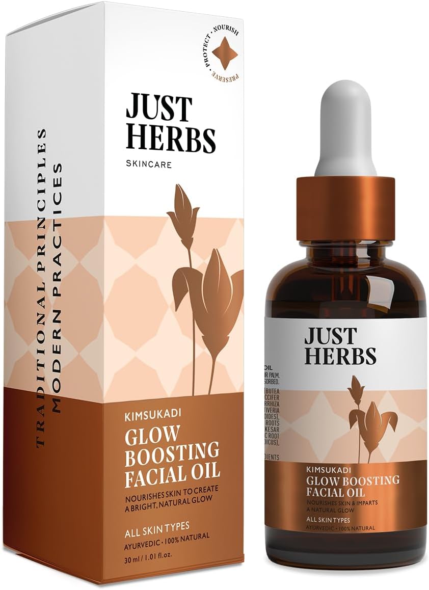 Just Herbs - Kimsukadi Facial Oil | Face Oil for Glowing Skin & Skin Whitening | Suitable for Both Dry & Oily Skin | Face Oil for Acne Prone Skin | Oil for Face Massage | Herbal and Organic Face Oil | 30 ml