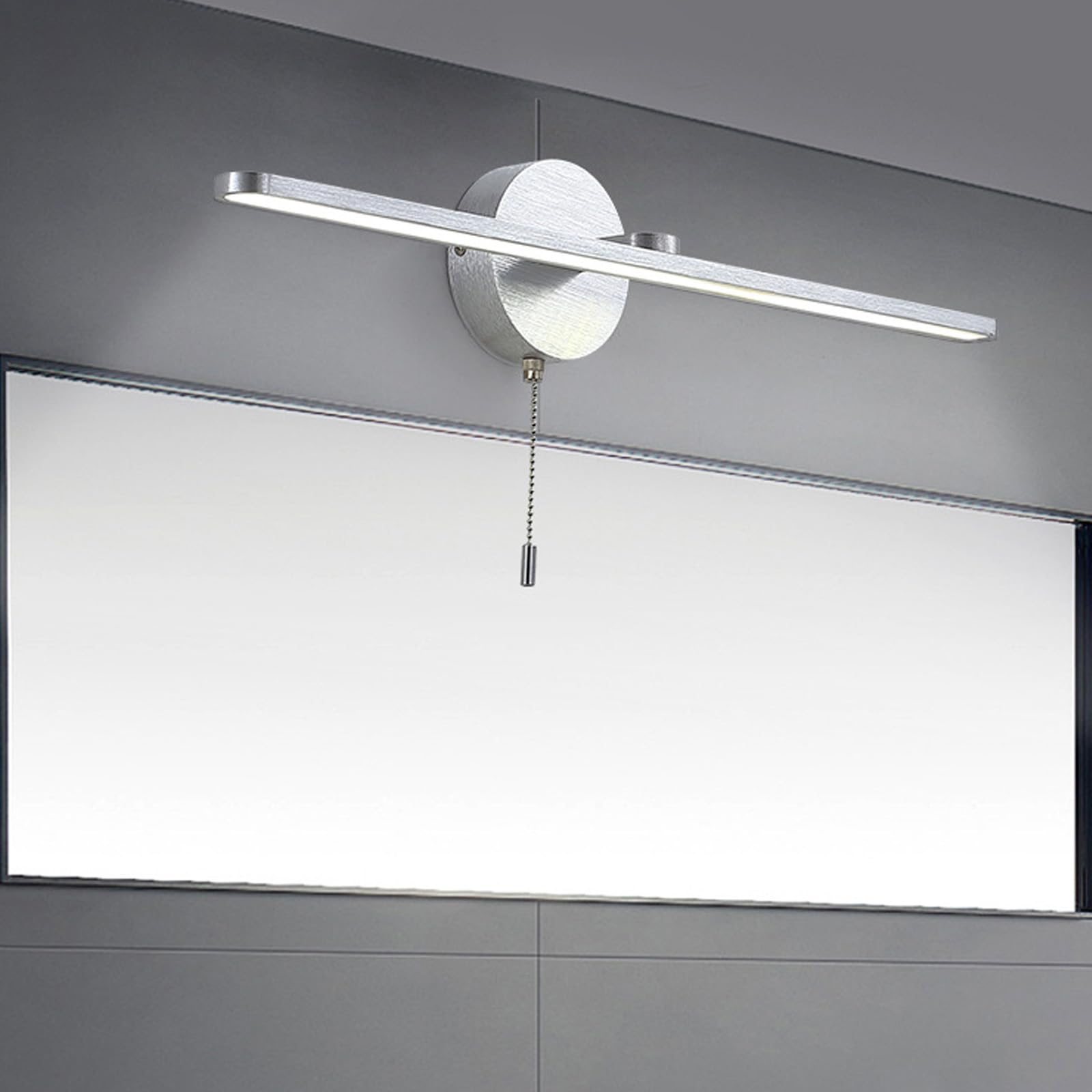 LED Spiegelleuchte Bad Wandlampen mit Zugschalter Modern Aluminium Wandbeleuchtung Nachttischleuchten Bilderleuchte Wandleuchten Schminktisch Wohnzimmer Badschrank (Silbernes Neutrales Licht,60cm)