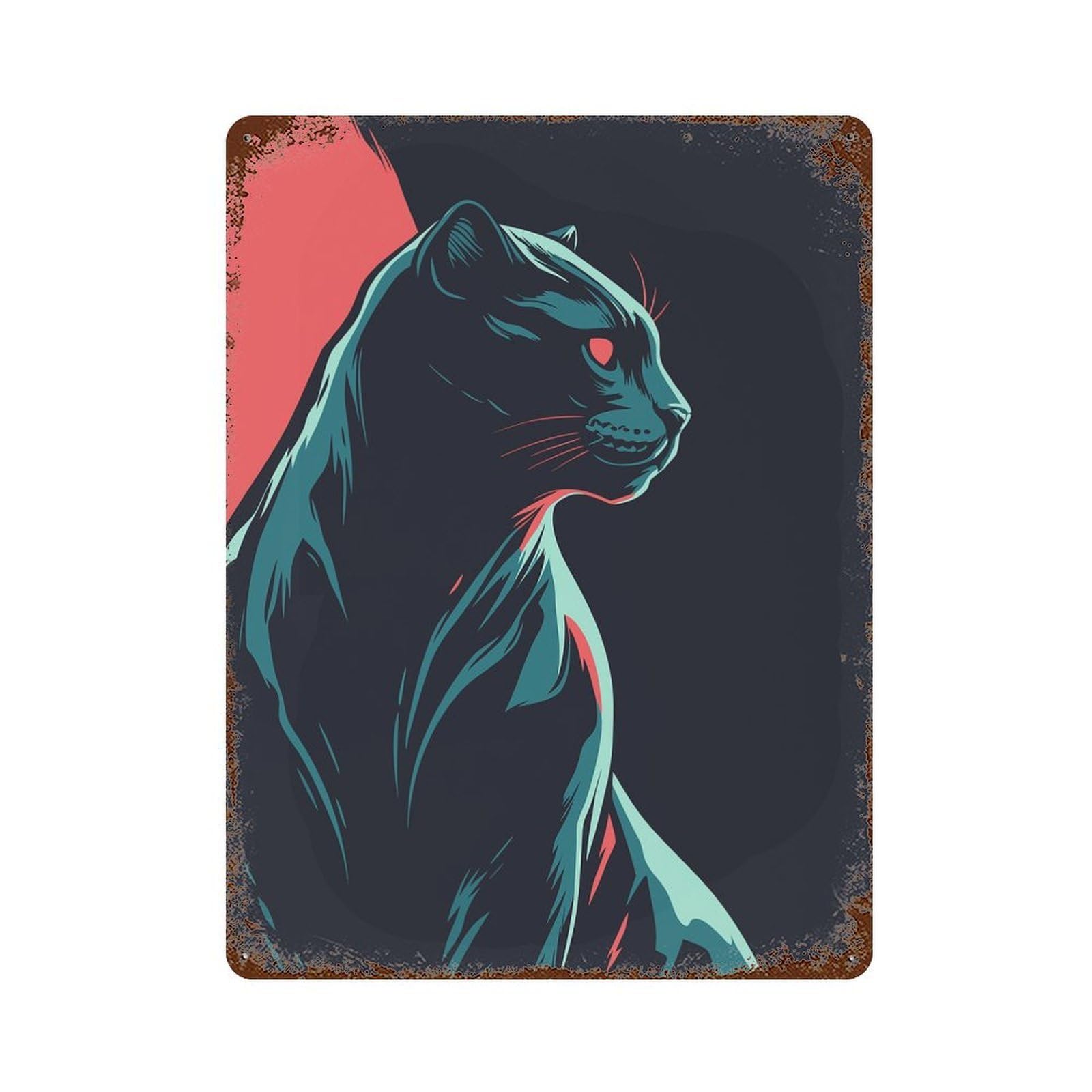 Garage Style Stylized Panther Illustration Decorative Tin Sign 15.7"x11.8", Farmhouse Wall Decor for Bar And Workshop