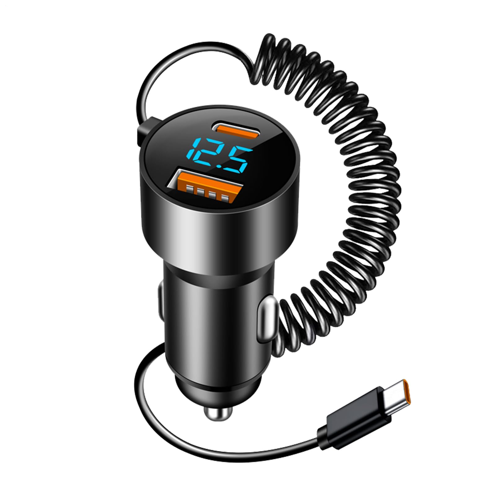 Caricabatteria da Auto USB C,Caricabatteria da Auto USB C,Adattatore di | Ricarica Rapida per PD QC 3.0 | Adattatore per cavo arrotolato per Camion berlina SUV