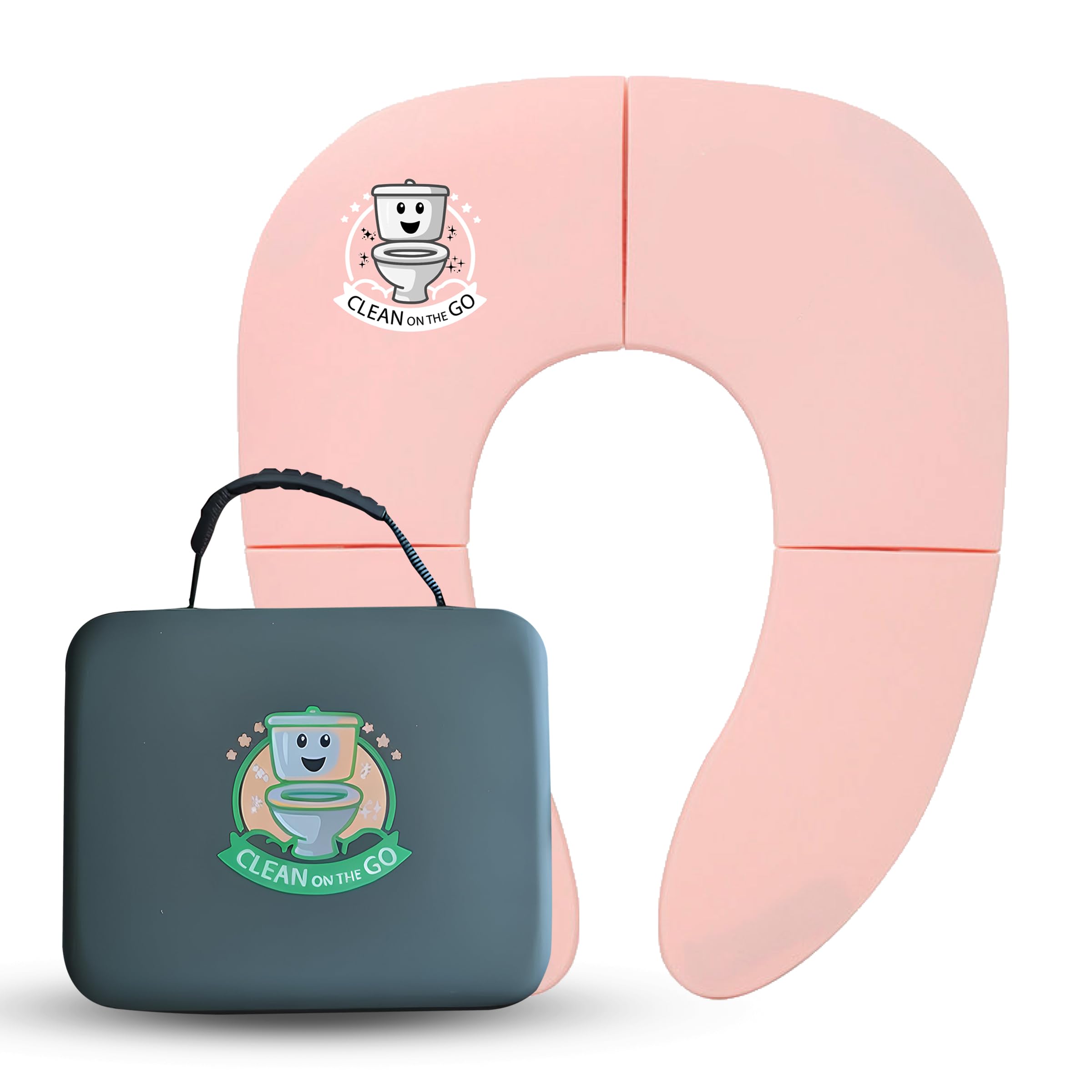 Travel Potty Seat: Portable w Carrying Case for Toddler Toilet Training, Foldable Non-Slip Silicone for kids public toilets, CLEAN ON THE GO (Pink) - 2
