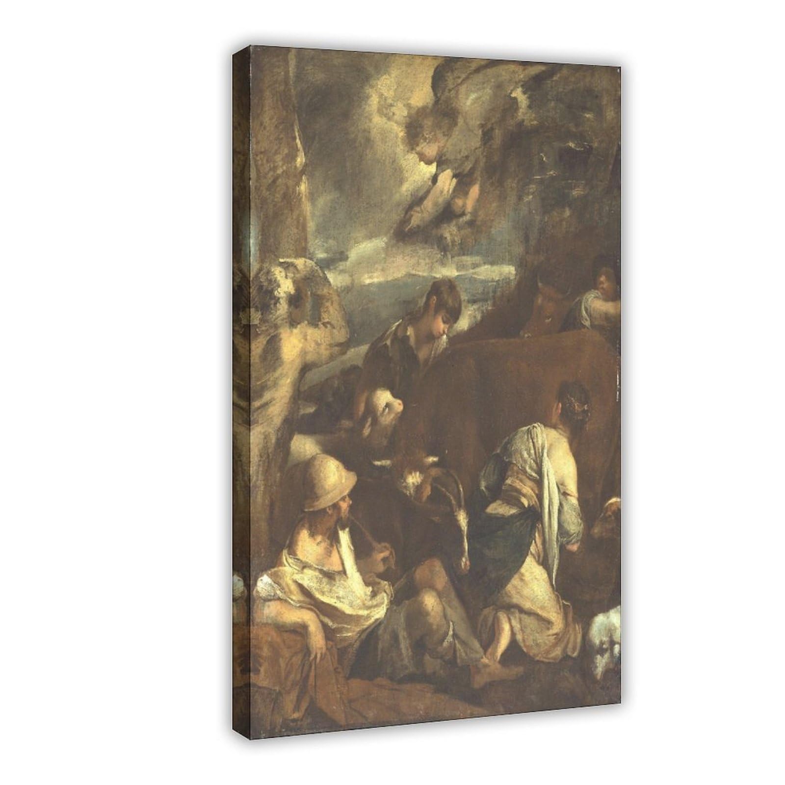 WCYB Jacopo Bassano - The Annunciation to The Shepherds Posters Prints Canvas Deco Paintings Wall Art Hangable Frame 20" L X 30" W