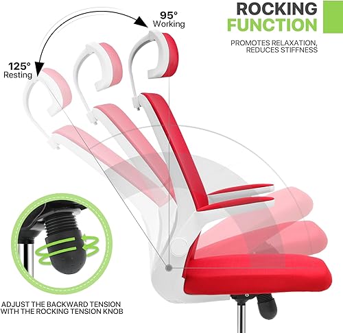 Miniatura 8 de Magshion Silla de oficina, función de inclinación, reposacabezas ajustable con brazos abatibles, soporte lumbar, silla de oficina, sillas de