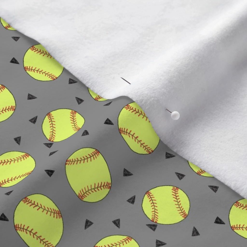 Spoonflower Fabric - Small Softball Yellow Girls Sports Ball Gray Sport Printed on Polartec(R) Fleece Fabric by The Yard - Sewing Blankets Loungewear and No-Sew Projects