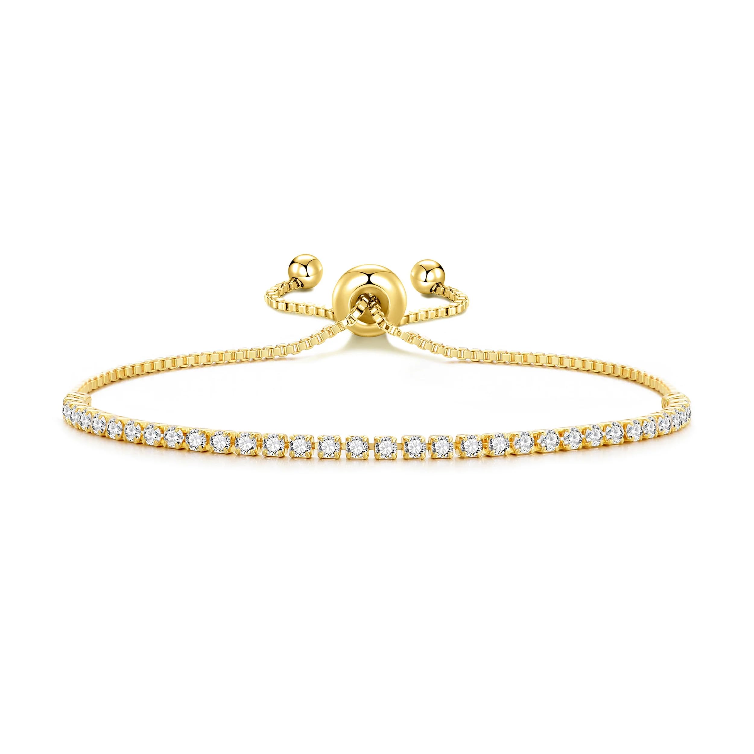 18k Gold Plated 2mm Adjustable Tennis Bracelet Created with Zircondia® Crystals