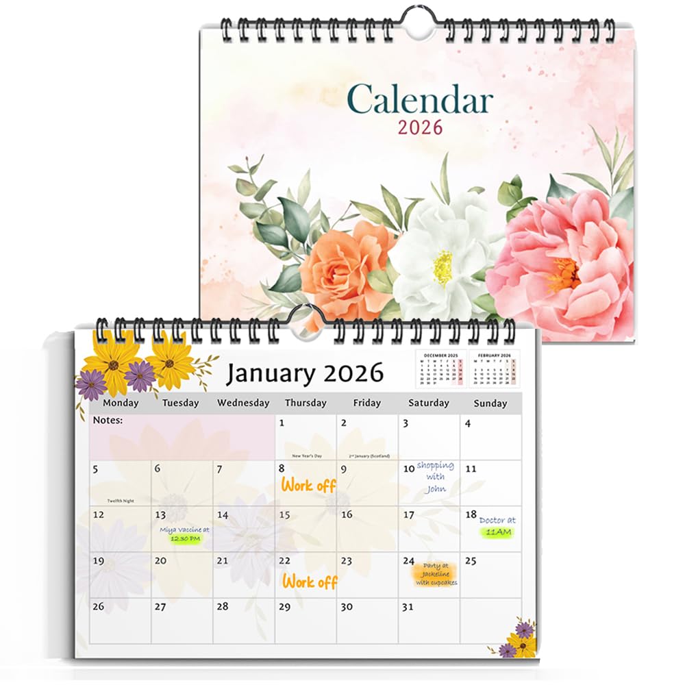 Calendar 2026 UK A4 Academic Year Monthly Planner 2026 Ideal for Home, Office, School & Family 12 Month-to-View Calendar for Holidays, Work Organisation & Scheduling (Flower Calendar) โ image 1