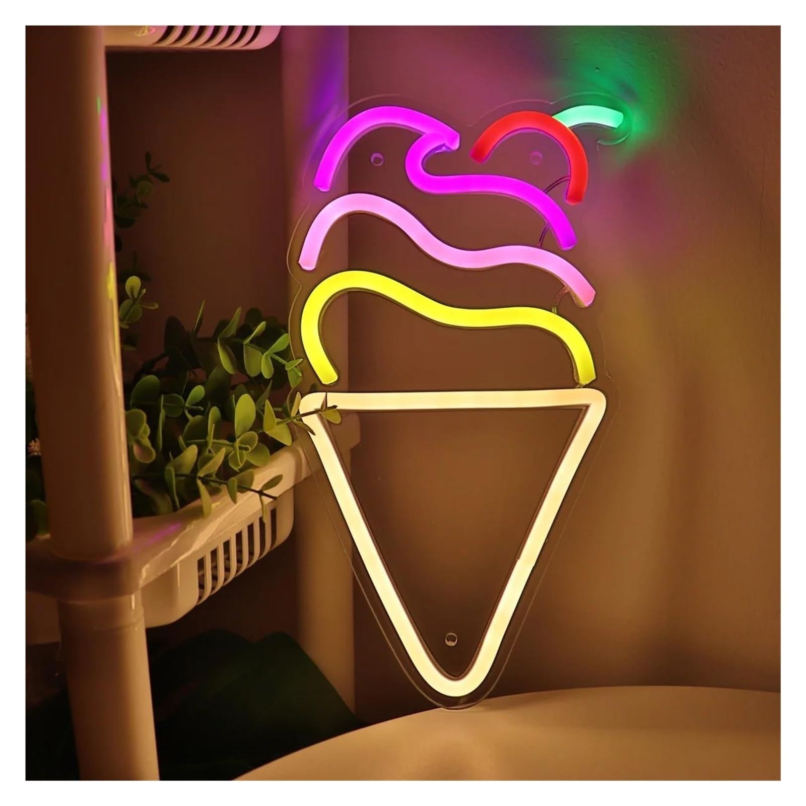 lampe au néon Cornet de glace à la cerise pour enseigne au néon pour mur intensité variable alimenté par pour USB pour lumière