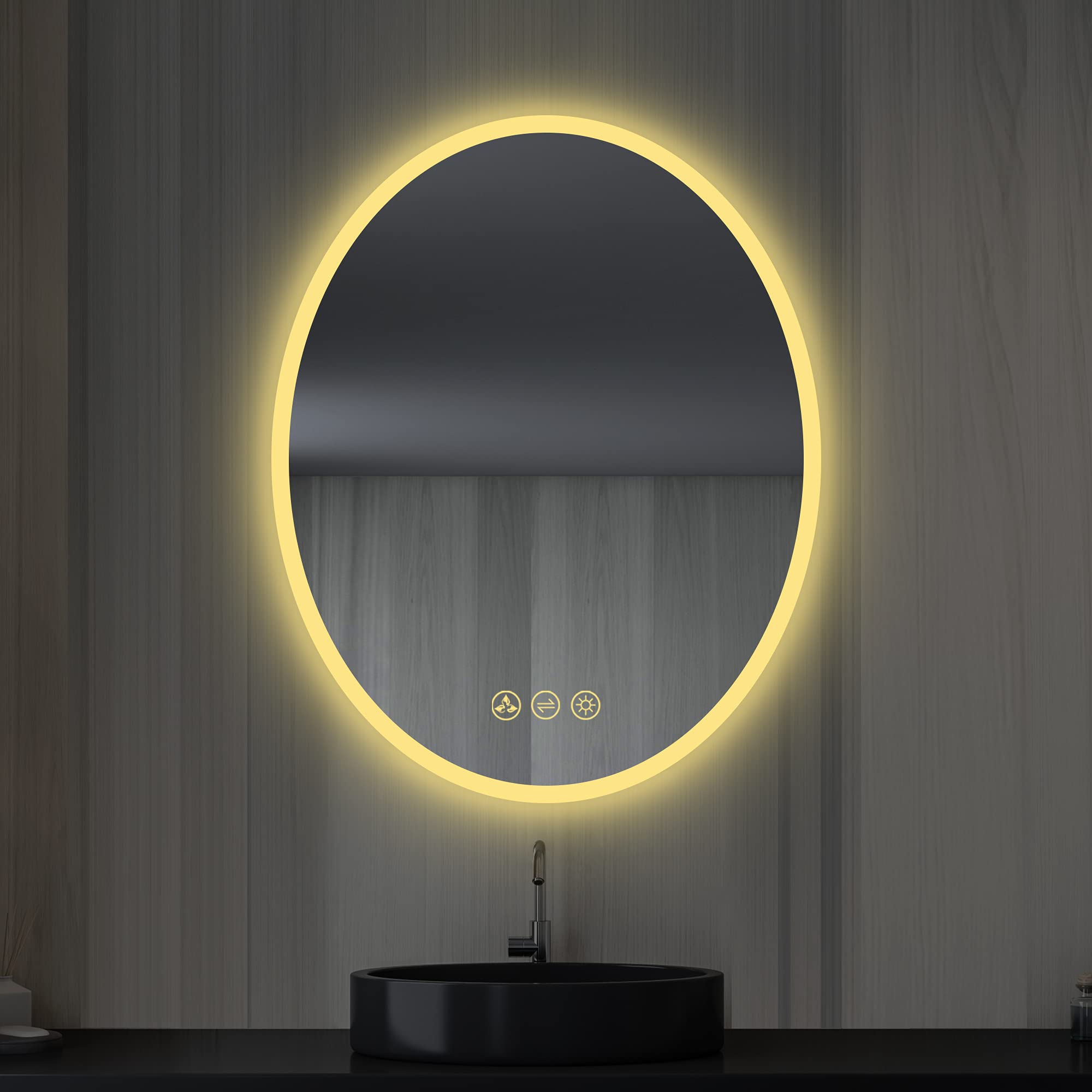 20x30 Inch Oval LED Lighted Makeup Mirror for Bathroom Vanity | LED Bathroom Mirror with Fogless Waterproof Glass, 3 Color Dimmable | Wall Mounted LED Vanity Mirror | Smart Lighted Makeup Mirror