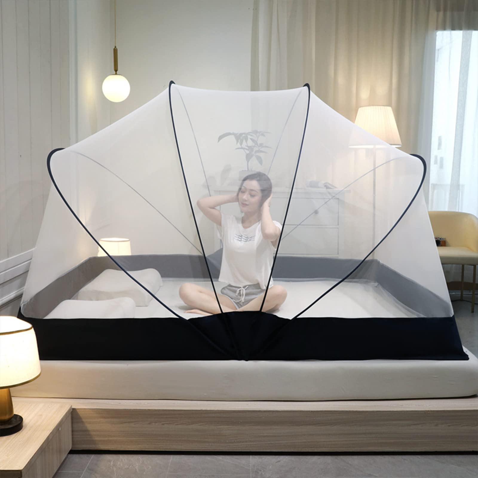 Zanzariera Pieghevole per Letto Senza Fondo Zanzariere Campeggio Zanzariera Viaggio Casa Esterna traspirante per Letto Matrimoniale/singolo Facile da Installare,Blue 1,100 * 190 * 120cm