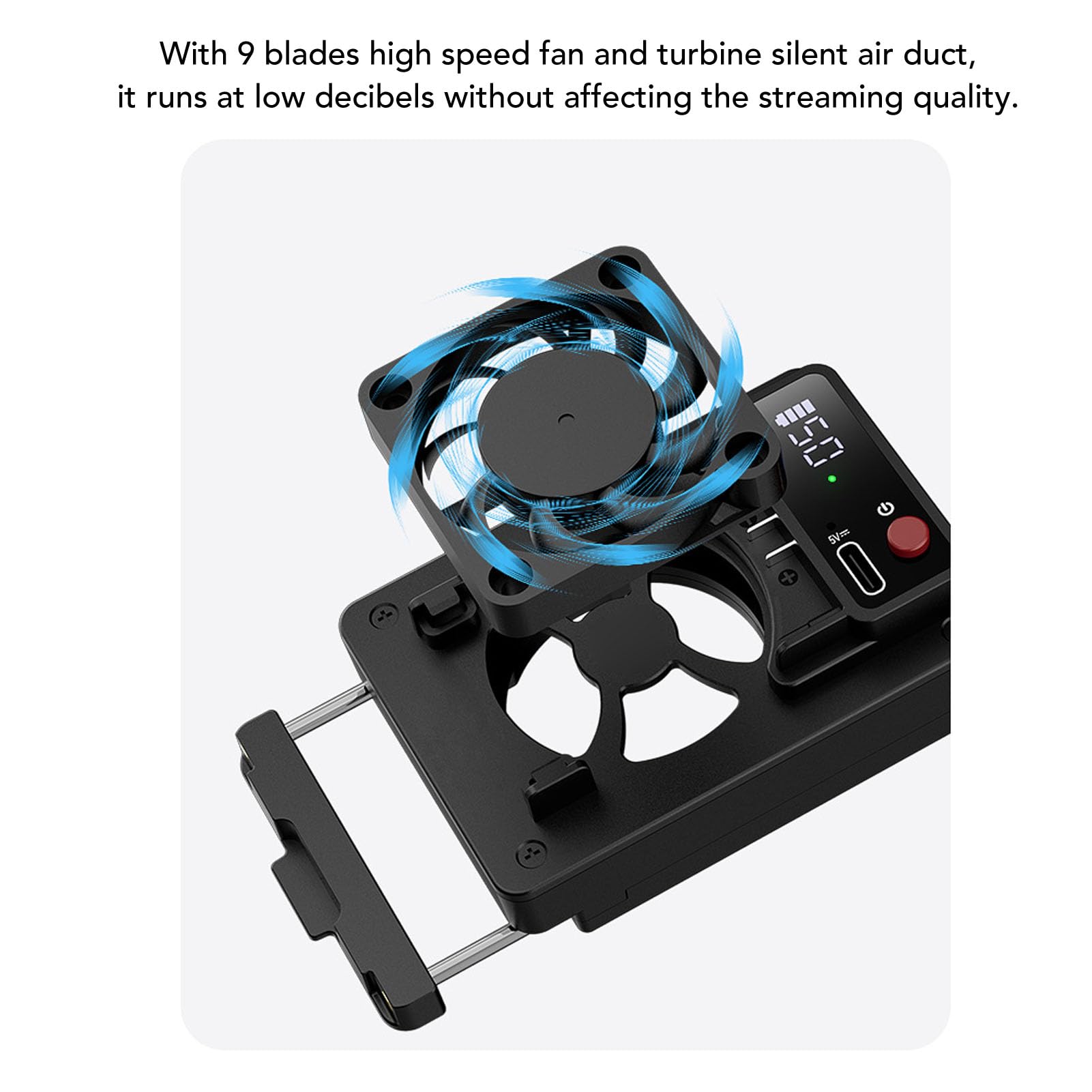 Topiky Ventola di Raffreddamento della Fotocamera per RP A7M4 A7C ZVE10 FX30 R5, di Ventola di Raffreddamento Esterna a 5 velocità con Batteria da 350 MAh e Ricarica di Tipo C