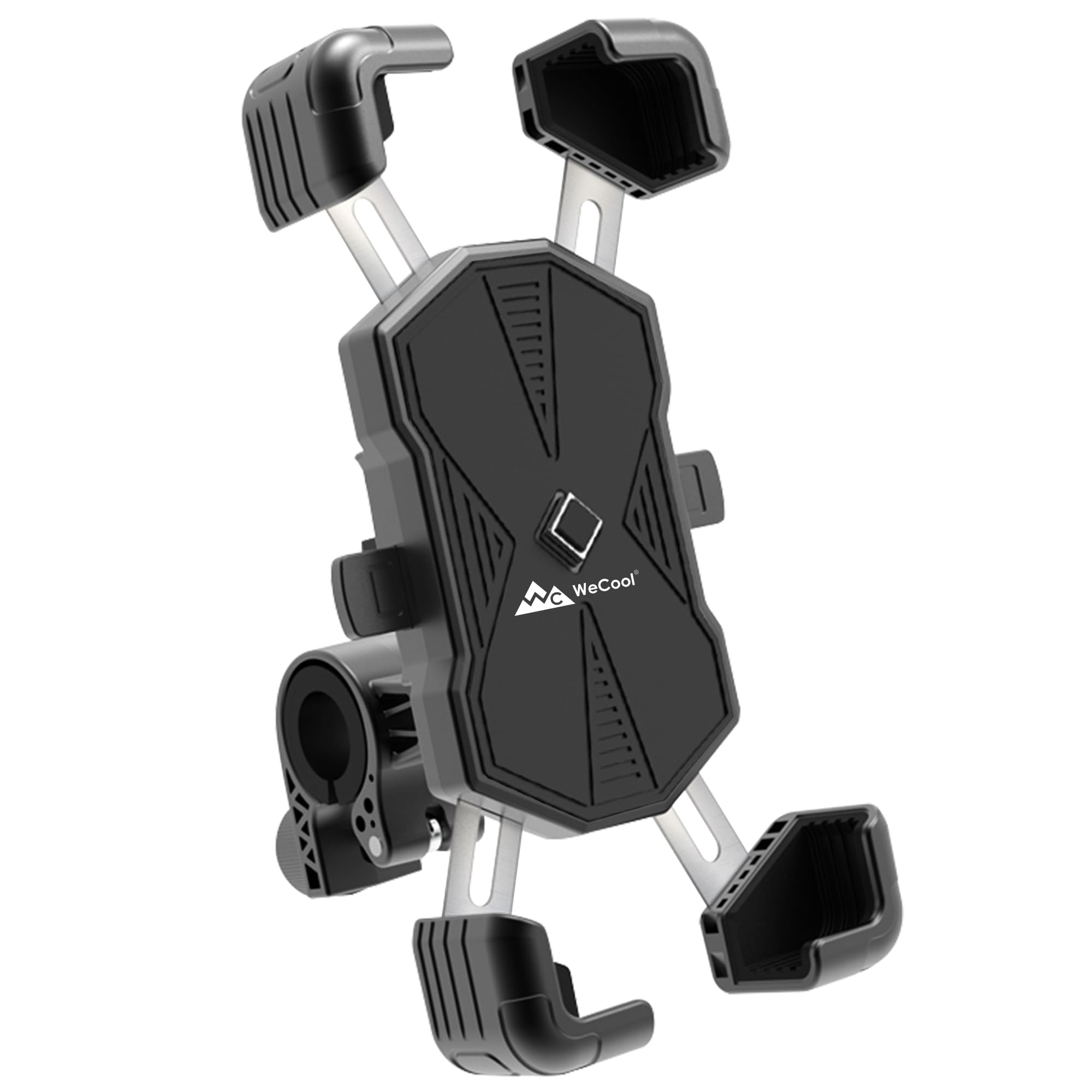 WecoolB4 High Stable Mobile Holder for Bikes,One Click Locking,4 Arm Strong Protection,360° Rotation,Compatible with All Smartphones of 6.5 Cm-9 Cm,Perfect for Mounting Map&GPS Devices,Black