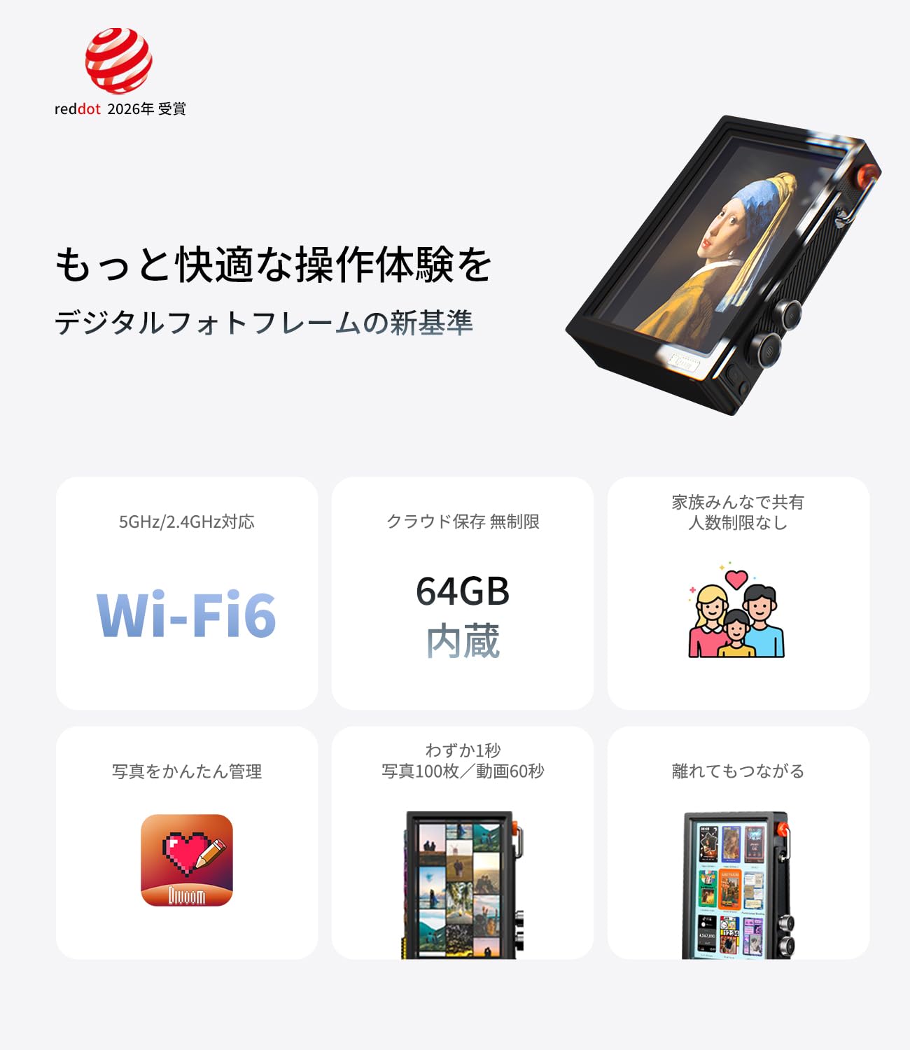 Amazon | Divoom Times Frame デジタルフォトフレーム 【超高速Wi-Fi6