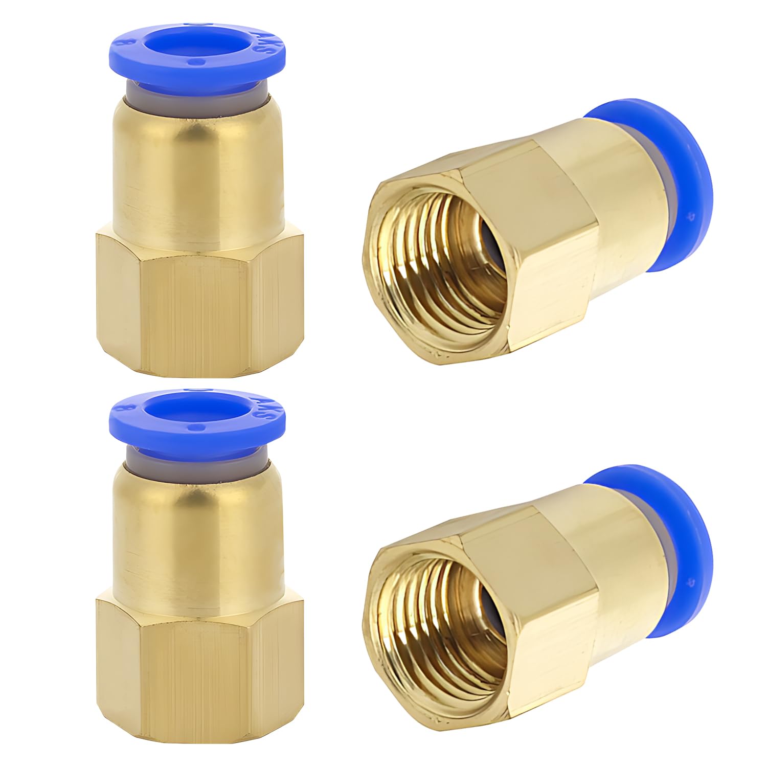 IGXX 4PCS Brass Pneumatic Push-in Fitting, 1/4 Inch Female PT Thread to 8 mm Tube OD, Industrial Quick Connect Plug Adapter for Air Tubing Systems