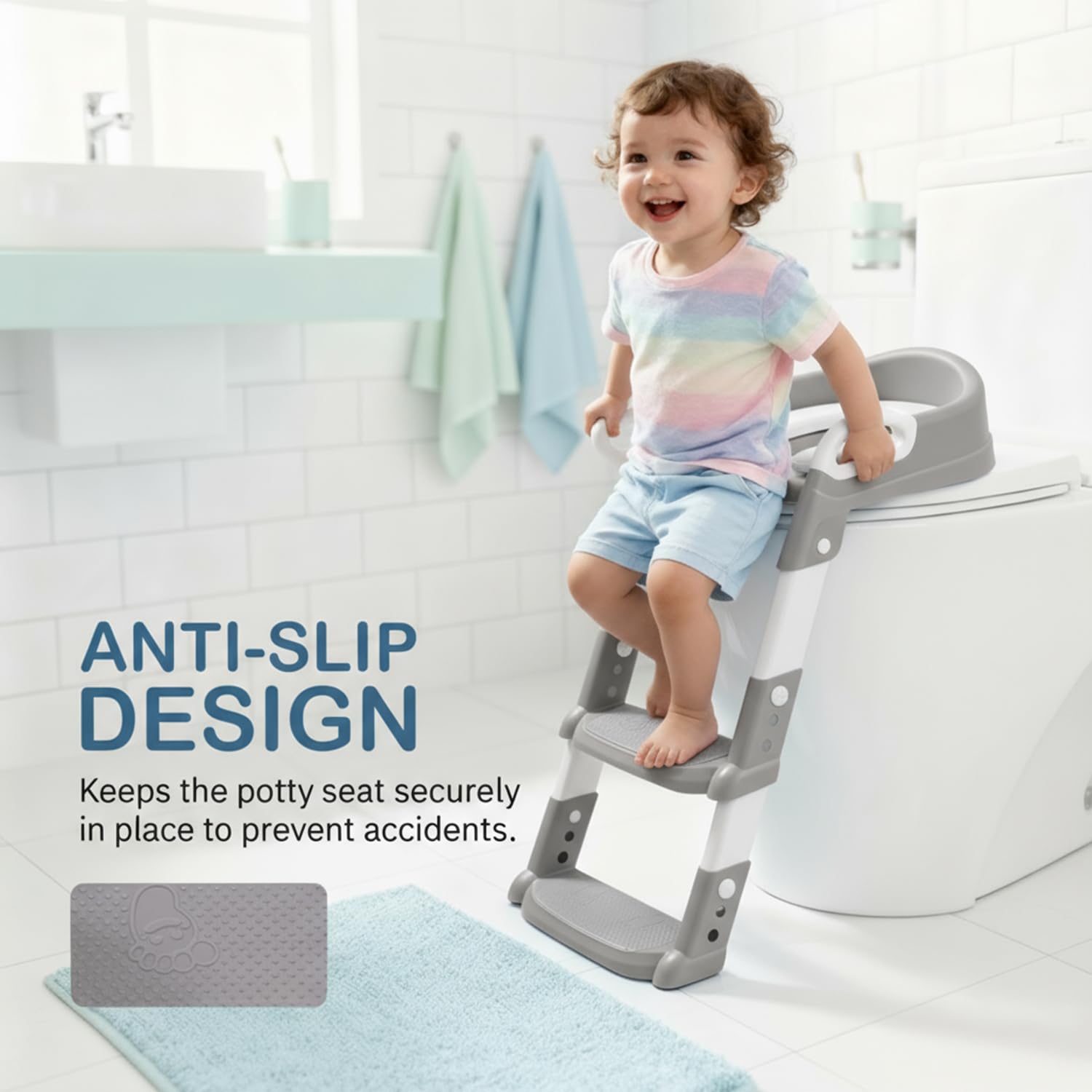 Baybee 3 IN 1 Aura Western Potty Seat for Kids | Foldable Baby Potty Training Seat Chair with Adjustable Height, Grip Handle & Cushion Seat | Ladder Toilet Seat for 1 to 8 Years Boys Girls (Grey) 2