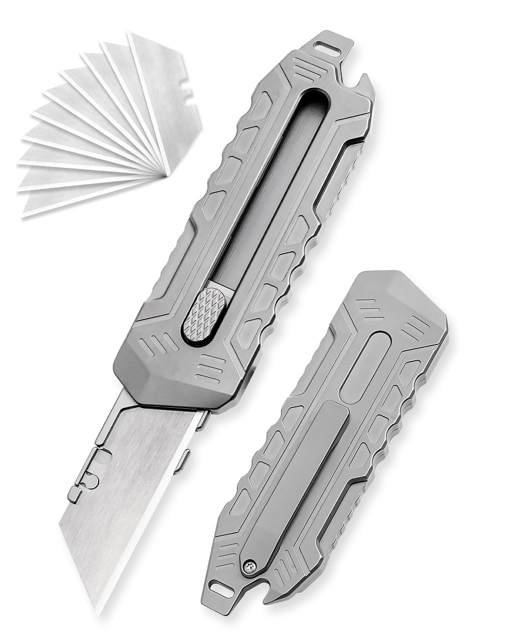 TGZUO Titanium Retractable Pocket Knife 6-inch Utility Knife Box Opener with 10pcs Stainless Steel Blades