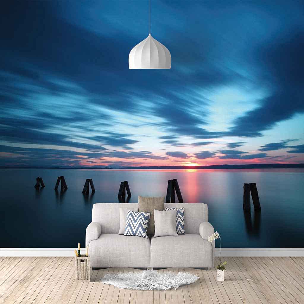 Papier Peint Toile Salon Déco Marine Crépuscule pour Chambre Parentale