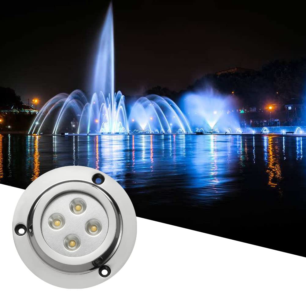 2er set Unterwasserbeleuchtung Wasserdichte IP68 Pool Licht Runde 400LM 10W LED Teichbeleuchtung Unterwasserstrahler für Boote Aquarium Brunnen oder Teich mit 12V Netzteil, Kühles Weiß