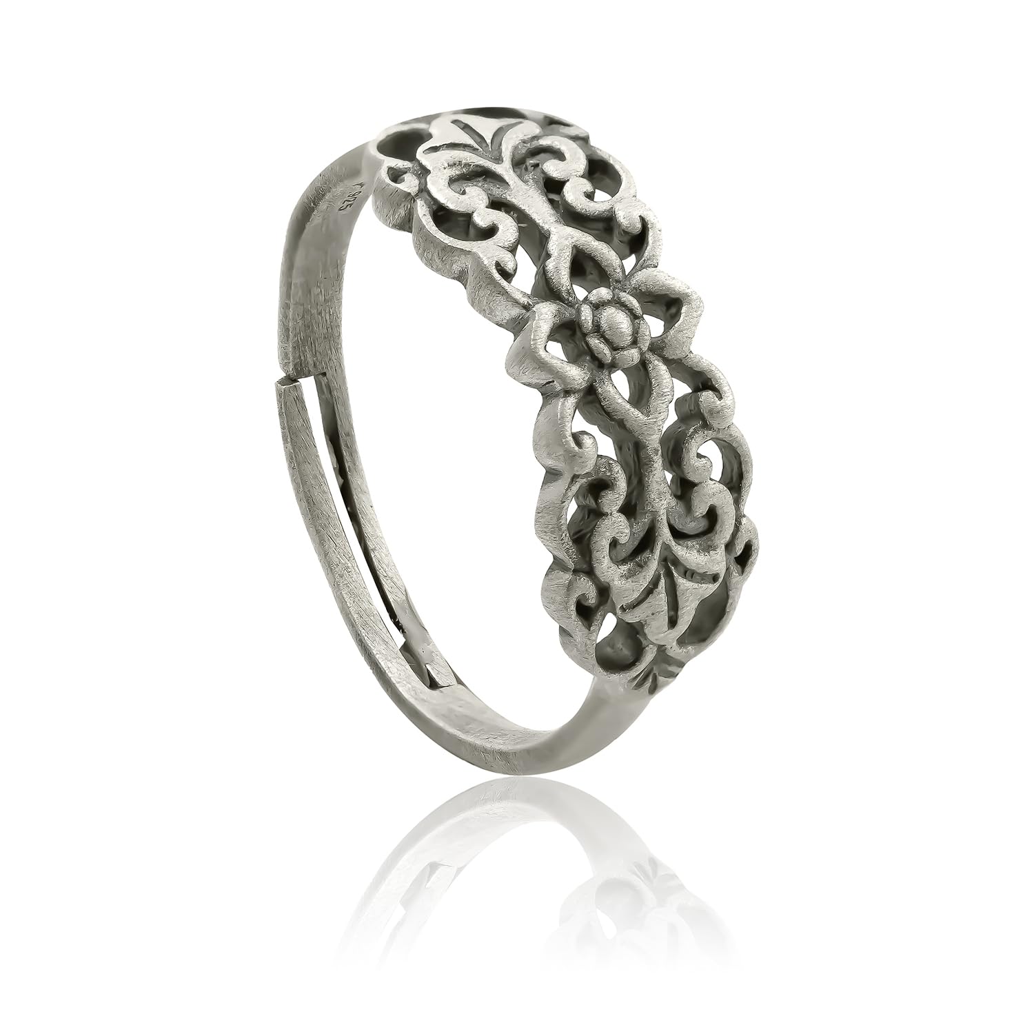 Cave Chronicles Floral Embellish Dangle Ring For Women,Work,Casual,Office,Valentines,Silver Gifts for Women & Girls