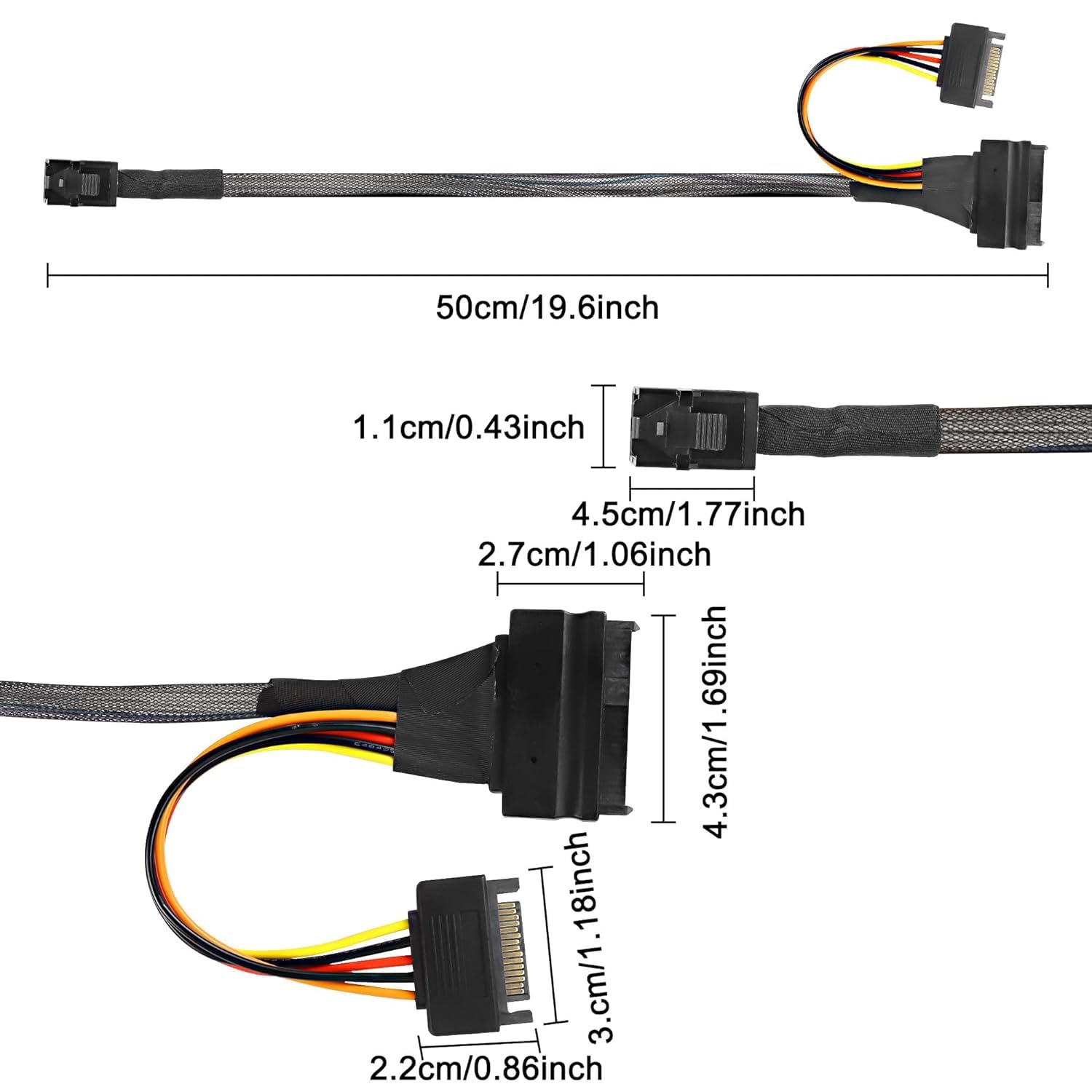 XMSJSIY Mini SAS HD SFF-8643 a SAS 8639 - Cavo di collegamento SSD NVMe 12Gb/s con alimentatore SATA a 15 pin 50 cm