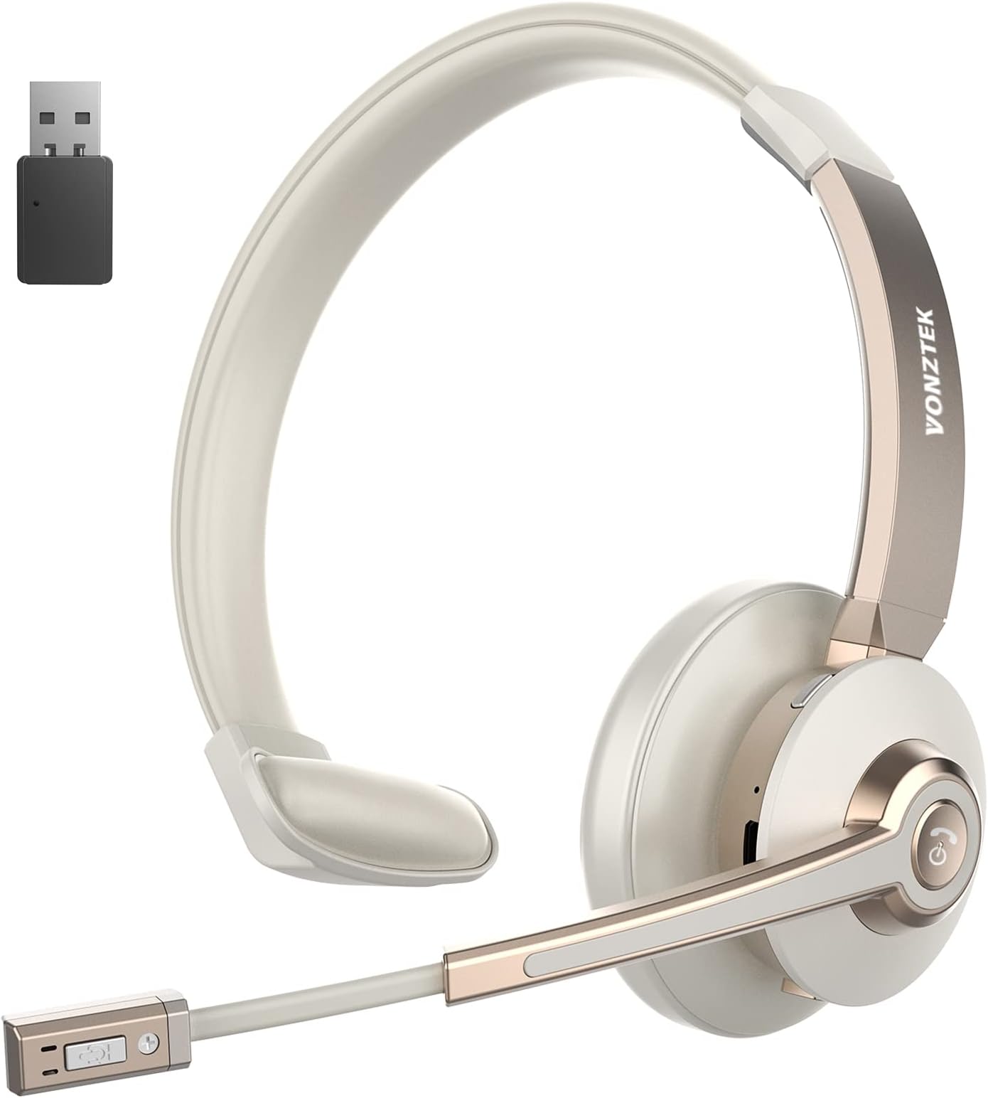 Wireless Office Headset With Mic - Bluetooth 5.3 & USB Dongle, AI Noise Cancelling, Mute Button For PC/Laptop/Call Center