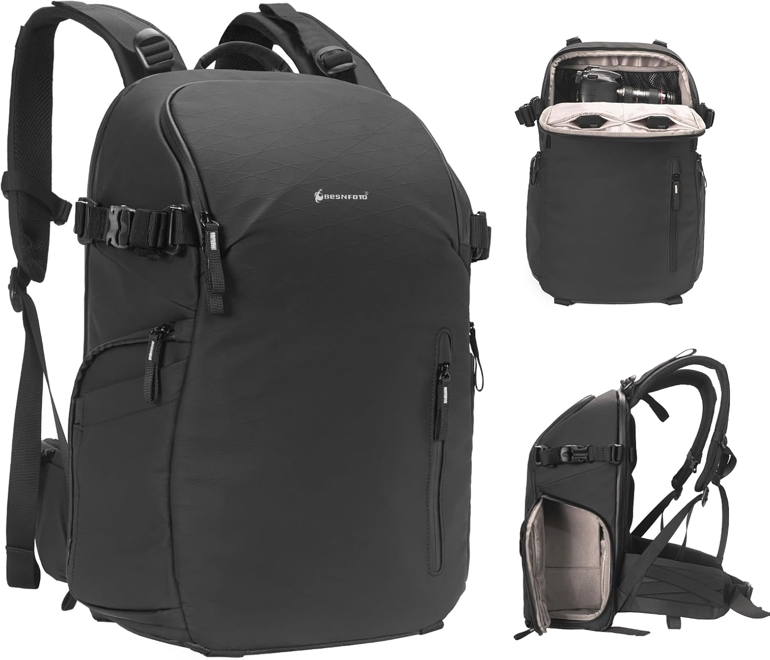 Besnfoto Camera Backpack Waterproof Bag Professional Travel Photography Bag Large for DSLR SLR Mirrorless Camera with Tripod Holder and Laptop Compartment Compatible with Canon/Nikon/Sony