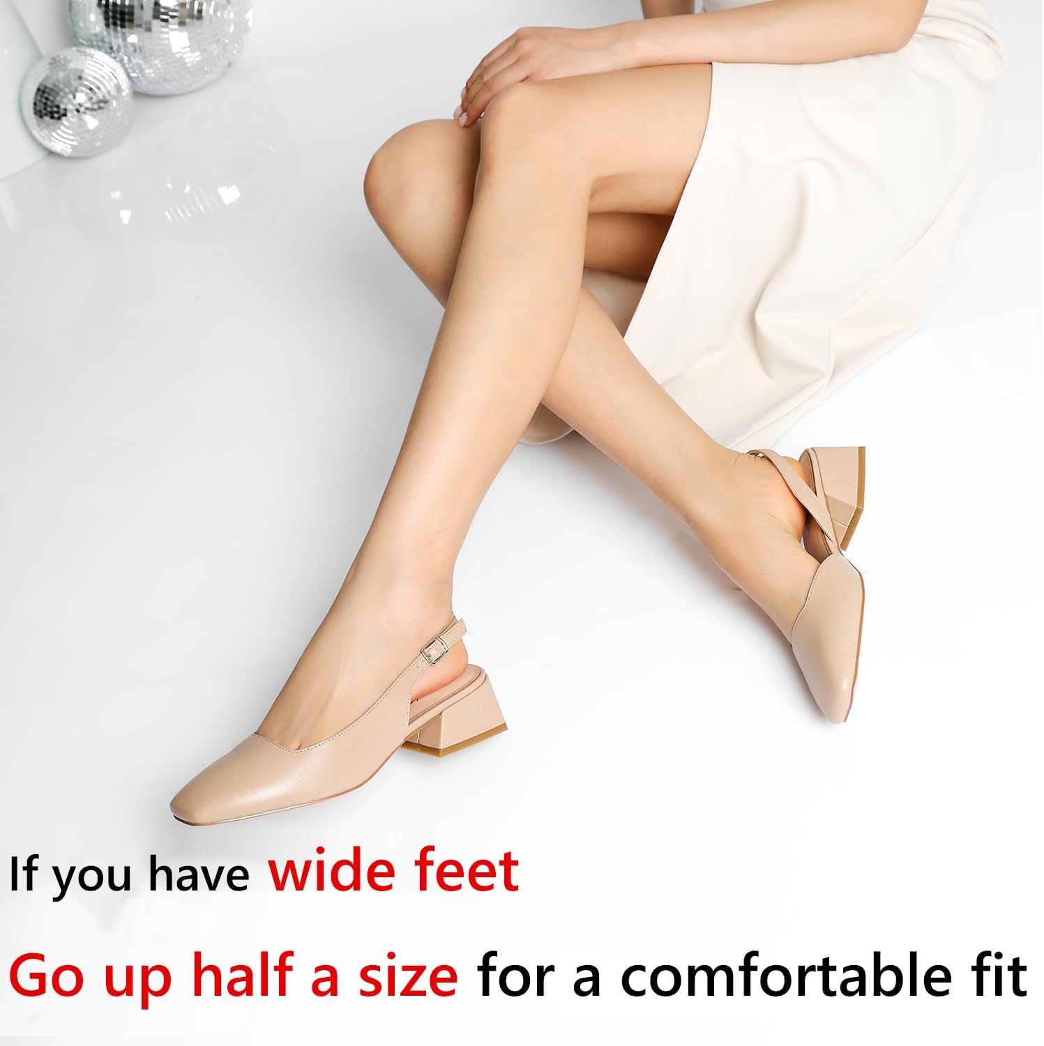 Mostrin Nude Chunky Low Heels for Women D'Orsay Slingback Block Heel Pumps Closed Square Toe Mary Jane Dress Shoes for Work Office Daily Wedding - Image 5