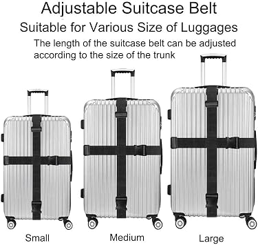 [2 Packs] Luggage Suitcase Straps, elloLife Upgraded Widened Adjustable(180cm x 5cm) Suitcase Belts for Travel Security, Handbags, Luggage, Totes, Briefcases, Carts, Wheeled Luggage etc (Black)